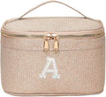 EURYNOME Sparkling Monogram Makeup Bag - Water-Resistant Travel Cosmetic Organizer (8.3x5.1x5.1 Inch) for Women, Custom Letter A Design