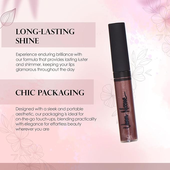 Lip Gloss, Moisturizing Lip Color with Shimmer for Long Lasting Shine, Lightweight Lip Stain, Girls Non-Sticky Lip Gloss with Aloe Vera, W/Vitamin C, E (Chocolate)