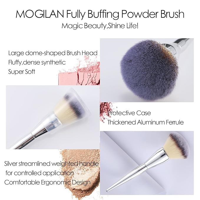 Powder Brush Large Foundation Brush for Pressd Powder Premium Fluffy Synthetic Kabuki Makeup Brush Perfect For Blending Buffing with Loose Powder Liquid Foundation Full Coverage