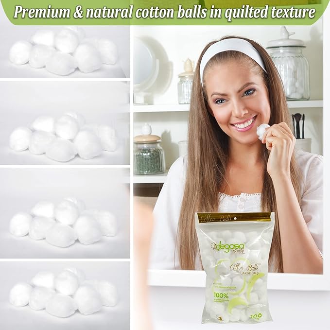Cotton Balls for Facial Treatments, Nails and Make-Up Removal, Applying Tonics & Cleansers, Multi-Purpose Soft Natural Cotton Balls (Large 100 Count)