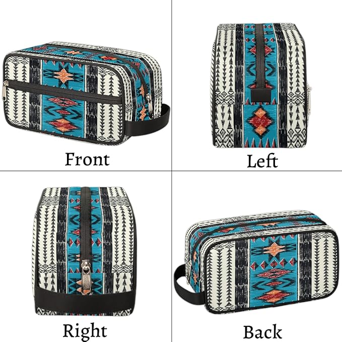 Aztec Western Ethnic Vintage Travel Toiletry Bag for Women Men Lightweight Cosmetic Makeup Bag Organizer Waterproof Shaving Bag Dopp Kit with Large Capacity for Toiletries and Shaving Accessories