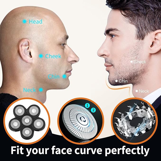 6 Blade Replacement Heads,Bald Shaver Replacement Heads Rotary Shaver for Bald Men Replacement Blade Beard Universal Fast Double Ring Hair Trimmer for 5 6 7 Head Electric Shaver