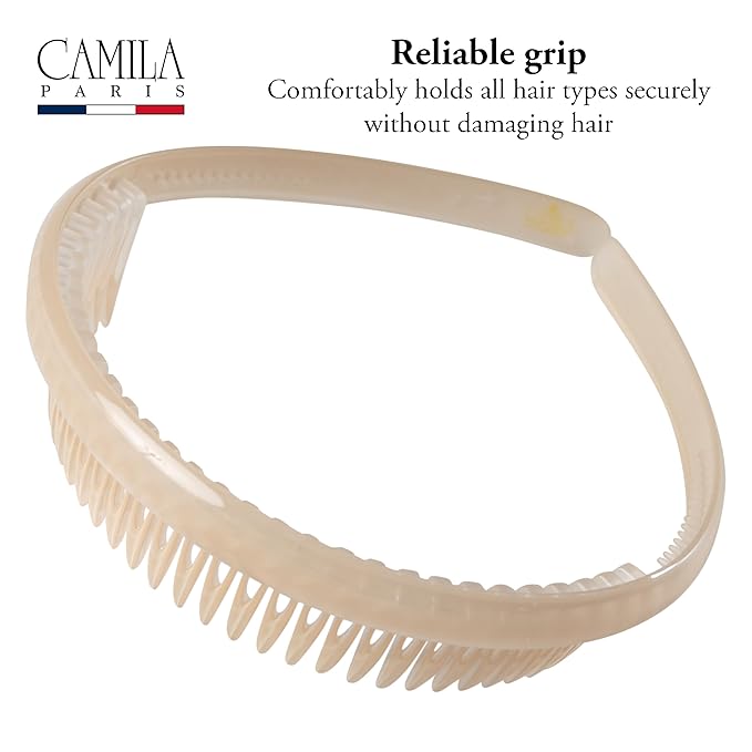 Camila Paris CP3646 French Headband for Women, Beige, Strong Hold Grip Women's Hair Band, Very Flexible, No Slip and Durable Styling Girls Hair Accessories, Made in France