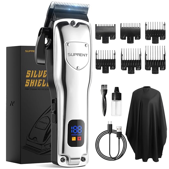SUPRENT Cordless Hair Clippers for Men Professional Hair Cutting Trimmer with LED Display Trimmer for Barbers & Home Use