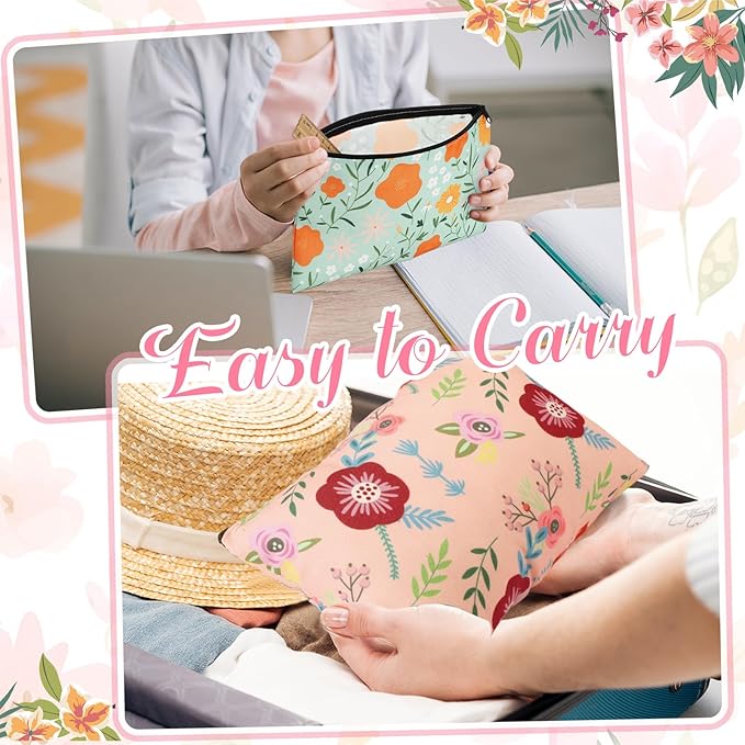 Hillban 36 Pcs Floral Makeup Bags for Women Flower Cosmetic Bag Inspirational Pencil Case with Zipper Travel Organizer Pouch for Wedding Bachelorette Party Christmas Gifts, 12 Styles