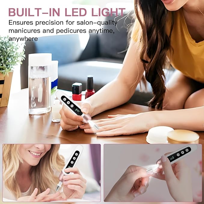 2 Pack 9-in-1 Digital Display Nail Grinder with 100 Sanding Bands - Adjustable Speed Electric Manicure Tool for Acrylic Nails, Callus Removal & Gel Polish - Professional Home Pedicure Kit