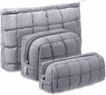 3 Pcs Puffy Makeup Bag Quilted Cosmetic Pouch for Women Cute Checkered Travel Toiletry Bag Puffer Makeup Organizer Purse Pouch Preppy Pencil Case with Zipper
