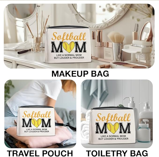 Softball Gifts Makeup Bag for Women, Christmas Birthday Gifts for Softball Lovers Team Players Coach Mother Girl Cosmetic Bag Travel Toiletry Pouch for Purse