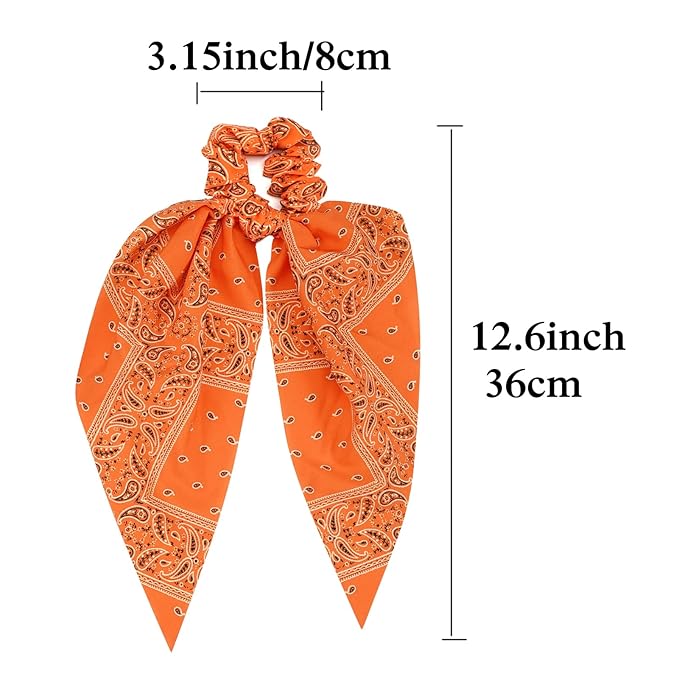 Fall Orange Bandana Hair Ties for Women Girls Halloween Autumn Hair Scrunchies Elastic Tie Ribbon Hair Bows Hair Accessories Gifts