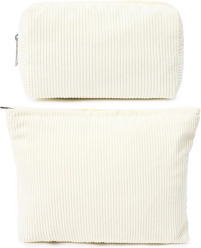 SOIDRAM 2 Pieces Corduroy Makeup Bag Large Corduroy Cosmetic Bag Capacity Canvas Mix Travel Toiletry Bag Organizer Cute Makeup Brushes Aesthetic Accessories Storage Bag for Women