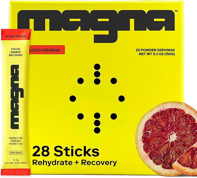MAGNA Electrolytes Powder Drink Mix for Hydration, Energy & Focus Support with Magnesium L Threonate, Sodium, Potassium, Vitamin D, B6 & B12, Sugar Free, Blood Orange Flavor, 28 Servings