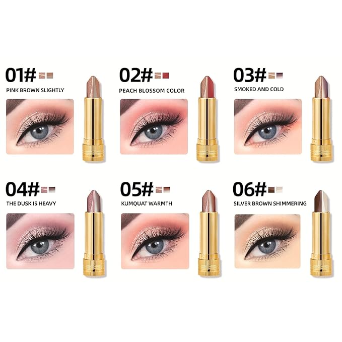 6 Pcs Glitter Eyeshadow Two-Color Gradient Eyeshadows Set with Highly Pigmented and 12 Colors Eye Shadow Stick for Women Eye Makeup