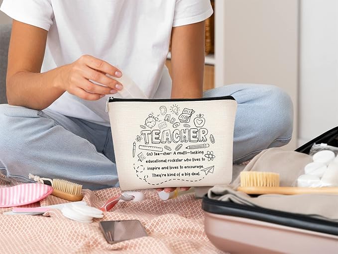 Teacher Survival Kit Bag - Makeup Bag for Women, Small Cosmetic Bag for Teacher Appreciation, Graduation & Birthday Gifts