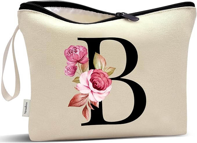 Vavabox A-Z Personalized Makeup Bag, Birthday Gifts for Women Mom, Gifts for Best Friend, Bride Bridesmaid Cosmetic bag (B, Yellow)