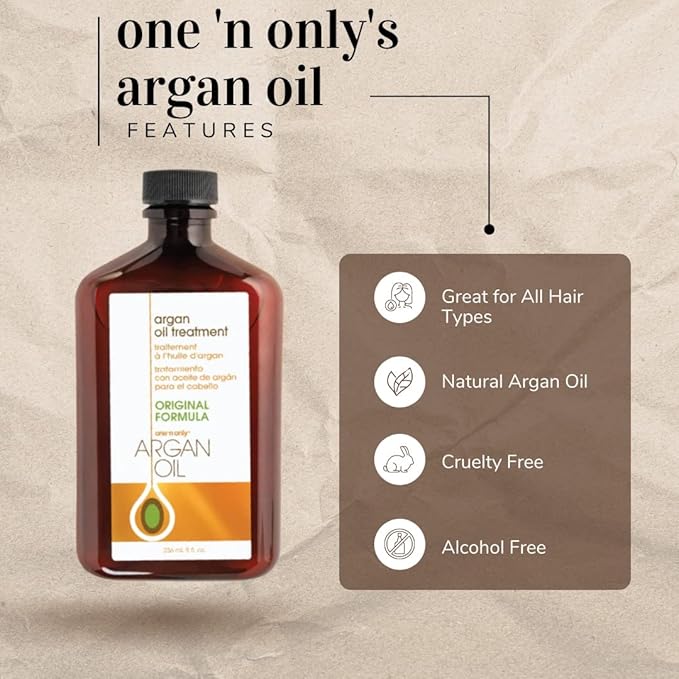 One 'n Only Argan Oil Hair Treatment - Lightweight & Hydrating Hair Oil for Natural, Wigs & Extensions - Shine Enhancing, Heat Protectant & Frizz Control (3.4 oz, 2pk)