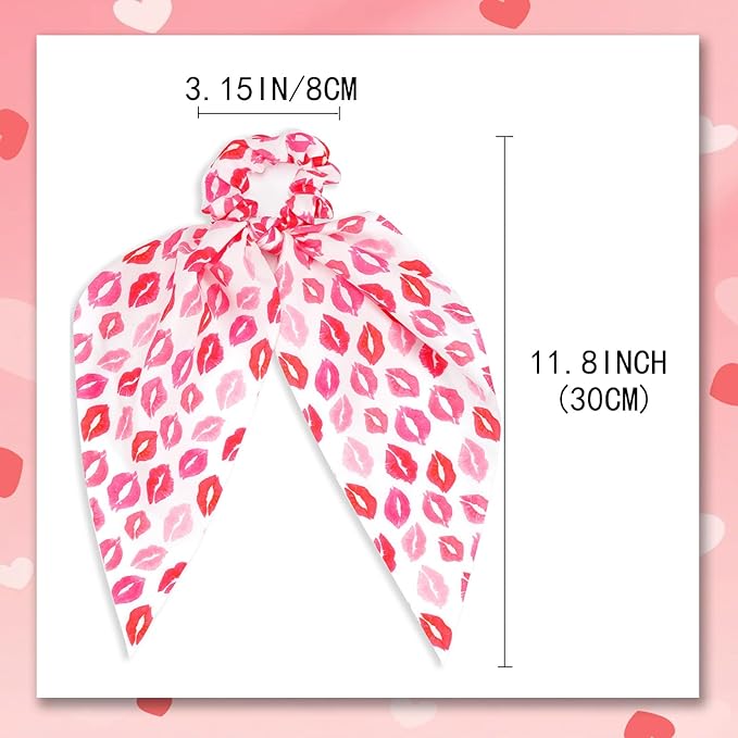 Valentine's Day Hair Ties Pink Lip Hair Scrunchies for Women Teen Girls Elastic Love Hair Tie Ribbon Valentine's Day Hair Bows Hair Accessories Gifts