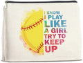 Inspirational Gifts for Women Softball Lovers Makeup Bag, Cosmetic Pouch With Zipper for Girls