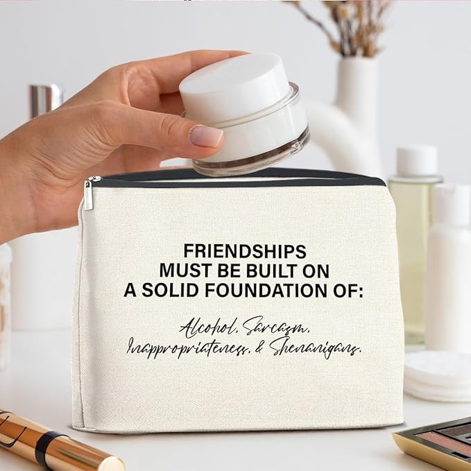Friendship Gifts Makeup Bag, Funny Gifts for Women Friends, Best Friend Bestie Gifts Foundations of Friendship Zipper Makeup Pouch