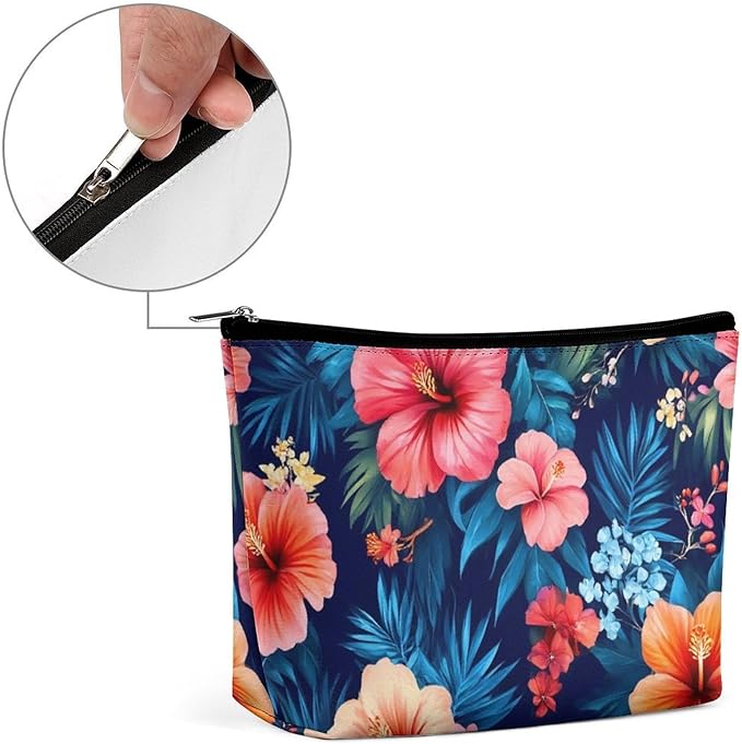 Travel Cosmetic Bag, Large Makeup Case, Toiletry Bag, Personality Fashion Zipper Cosmetic Case Tropical Hawaiian Colorful Hibiscus Flowers