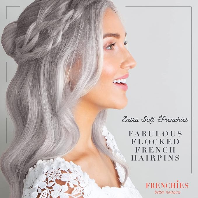 Frenchies French Twist Hair Pin, Ultra Flocked Extra Soft French Hair Pins for Women, Wedding, Updo Extensions, or Wig, 20 Count, Grey