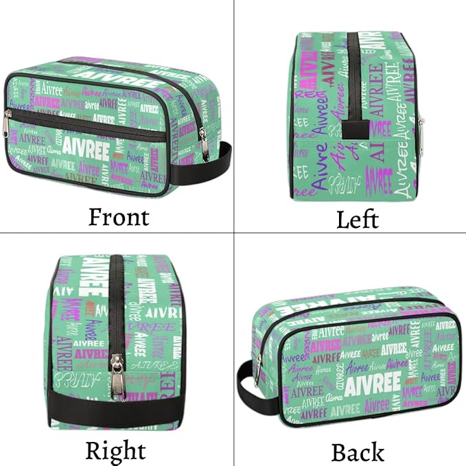 Custom Travel Cosmetic Bag with Name, Personalized Large Capacity Weekend Toiletry Bag Portable Bathroom Makeup Organizer, Light Green Solid Color
