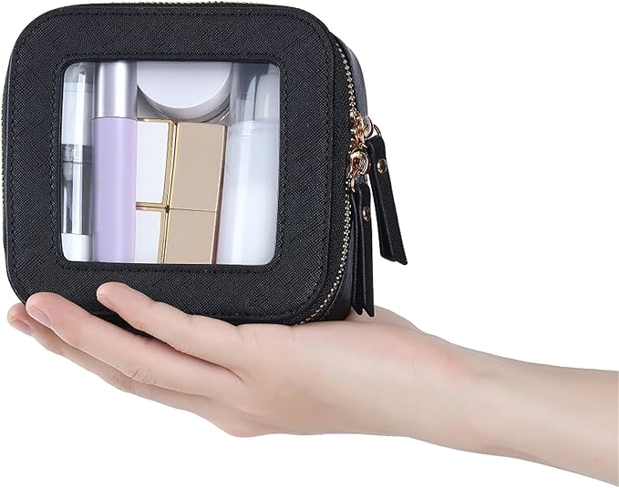 Small Clear Makeup Bag Travel Cosmetic Case, Portable Make Up Organizer Traveling Compact Car Bag for Essentials Transparent Toiletry Bag with Zipper