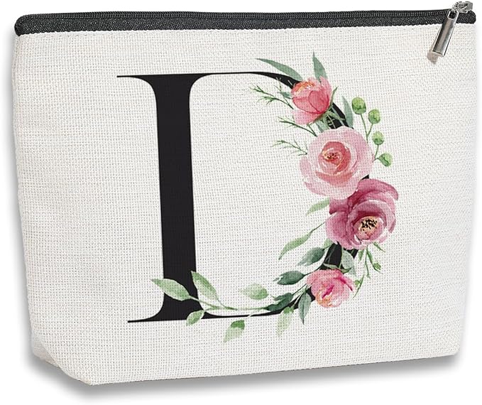 Initial Makeup Bag, Personalized Gifts for Women, Bridesmaid Gifts, Birthday Gifts for Women Mom, Gifts for Best Friend, Bride Bridesmaid Cosmetic bag (Letter D)