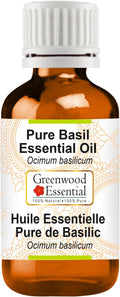 Greenwood Essential Basil Essential Oil (Ocimum basilicum) Pure | Non-Sticky | Non-Greasy | Lightweight | Men & Women | All Skin Types | Steam Distilled 15ml (0.50 oz)
