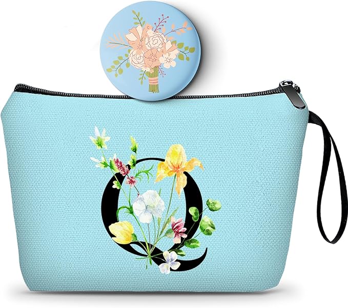 Birthday Thank You Appreciation Monogrammed Gifts for Mom Aunt Teacher Sister Friend Coworkers Bride Bridesmaid Makeup Cosmetic Bag with Mirror Mothers Day Christmas Graduation Q