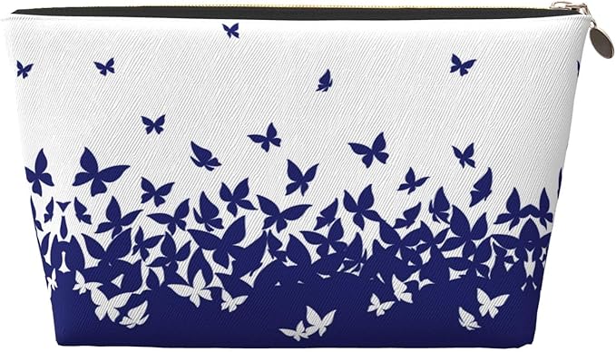Womens Leather Makeup Bag Cosmetic Bag Travel Toiletry Bags Make Up Bags for Women Adult (Butterfly)