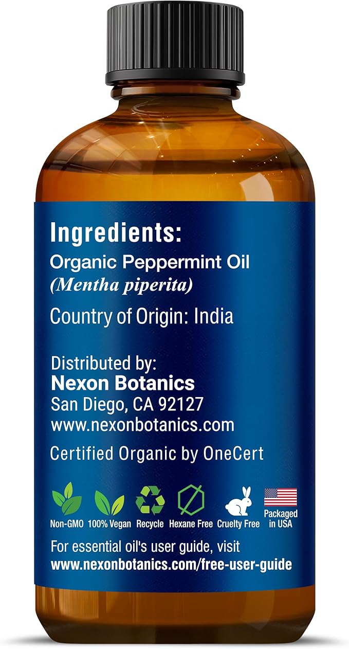 Organic Peppermint Essential Oil 30 ml - Pure, Natural Oils for Aromatherapy, Diffusers, DIY, Candle and Soap Making Scent - Nexon Botanics