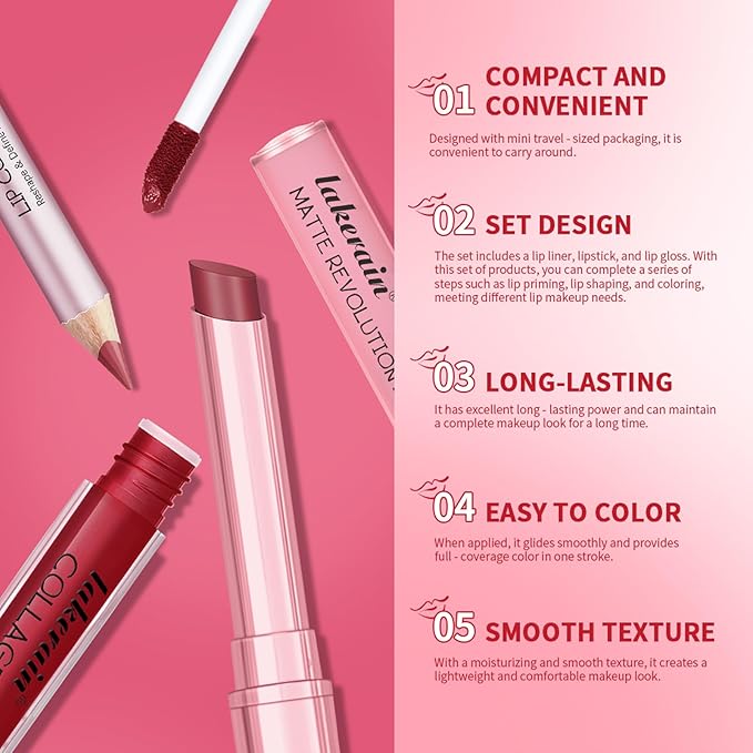 BestLand 3PCS Lip Liner and Lipstick Combo Set - Matte Lip Liner Pencil, Velvet Matte Lipstick & Hydrating Collagen Lip Gloss - Long-Lasting, Smudge-Proof, Nude Brown Lip Makeup Kit (#4 Nude Brown)