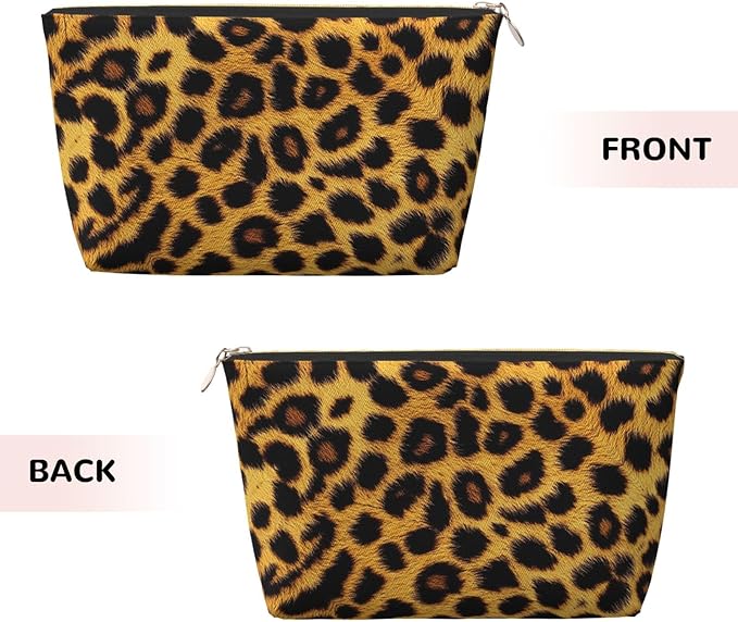 Womens Leather Makeup Bag Cosmetic Bag Travel Toiletry Bags Make Up Bags for Women Adult (Leopard Pattern)