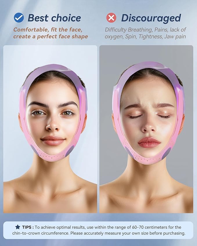 V-Line Sculpting Face Mask – Silicone Chin Strap for Jawline Tightening & Double Chin Reduction (23-27 Inches) (Sakura Pink)