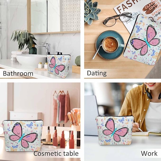 Makeup Bag For Purse Butterfly, Colorful Butterflies Garden Butterfly Cosmetic Bags For Women With Zipper Travel Toiletry Pouch Makeup Bags Makeup Organizers Purse For Toiletries Cosmetics