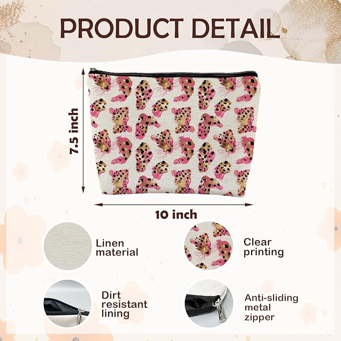Pink and Gold Cheetah Makeup Bag, Preppy Girly Leopard Print Cosmetic Bags Gifts for Women, Funky Y2k Cheetah Portable Travel Toiletry Bag Zipper Makeup Pouch