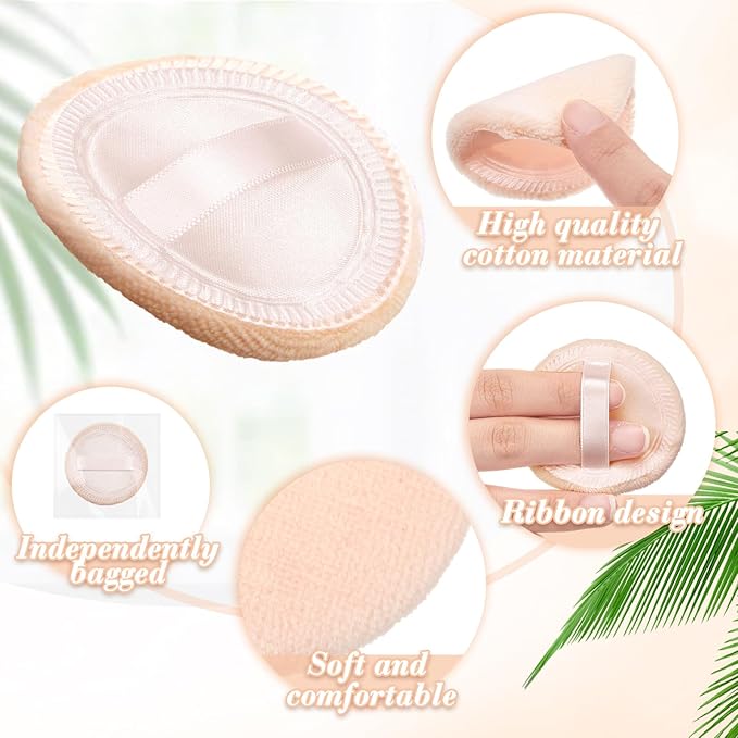 40 Pcs Cotton Powder Puffs Bulk Washable, 2.36 Inch Round Makeup Dusting Powder Puff with Ribbon for Face Body Cosmetic, Beige