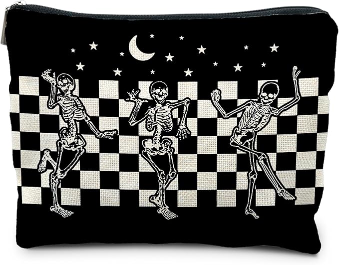 Goth Spooky Gifts for Women, Gothic Horror Skeleton Black Makeup Bag Cosmetic Pouch