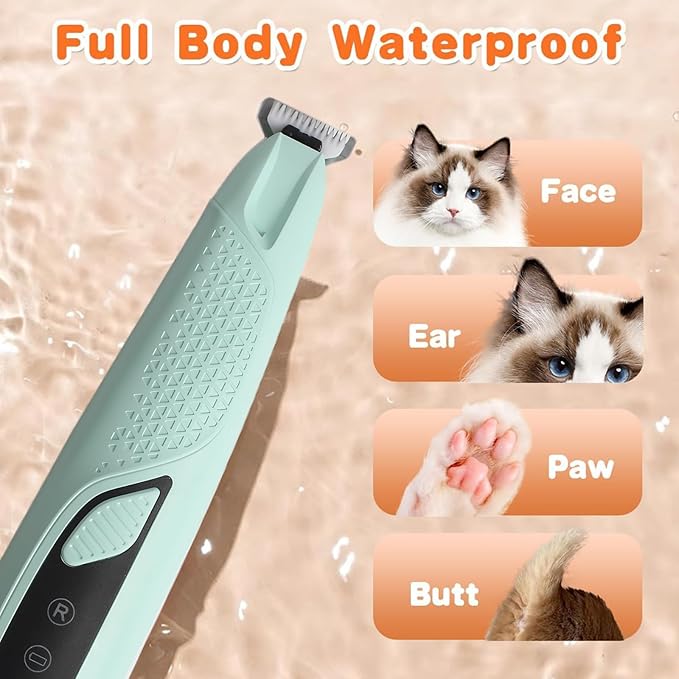 Professional Dog & Cat Trimmer - Quiet Electric Pet Grooming Kit for Ears/Eyes/Paws with LED Light - Cordless Battery-Powered Fur & Nail Clipper for Small/Large Breeds(Blue)