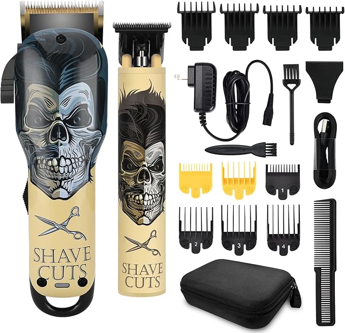 BESTBOMG® Hair Clippers & Trimmer Ceramic T-Blade Cordless Haircut Sets Rechargeable with 10 Guide Combs & for Men/Father/Husband/Boyfriend