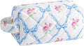 JOVAKIT Travel Makeup Bag Cosmetic Bag for Women, Christmas Gifts, Small Floral Flowers Coquette Toiletry Bag with Handle, Zipper Make Up Pouch Organizer Bag Trendy Stuff (Blue Bowknot)