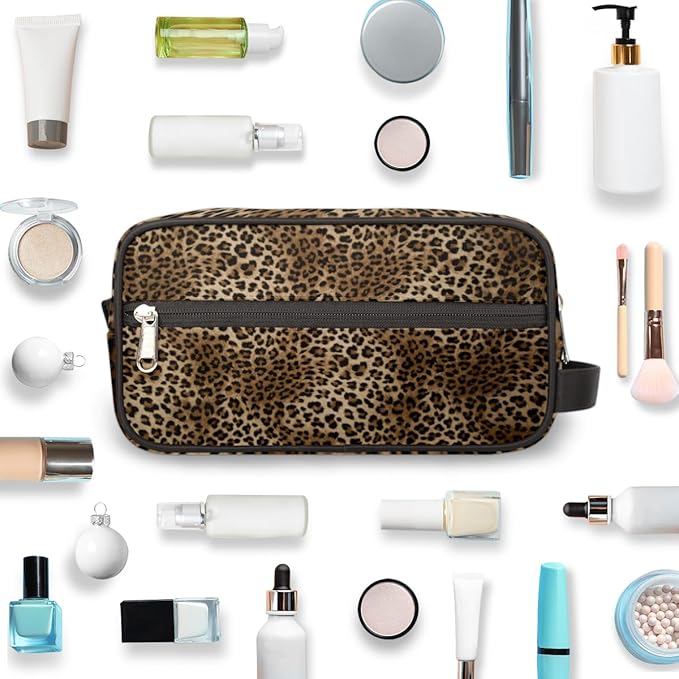 Fashion Leopard Tiger Skin Travel Toiletry Bag for Women Men Lightweight Cosmetic Makeup Bag Organizer Waterproof Shaving Bag Dopp Kit with Large Capacity for Toiletries and Shaving Accessories