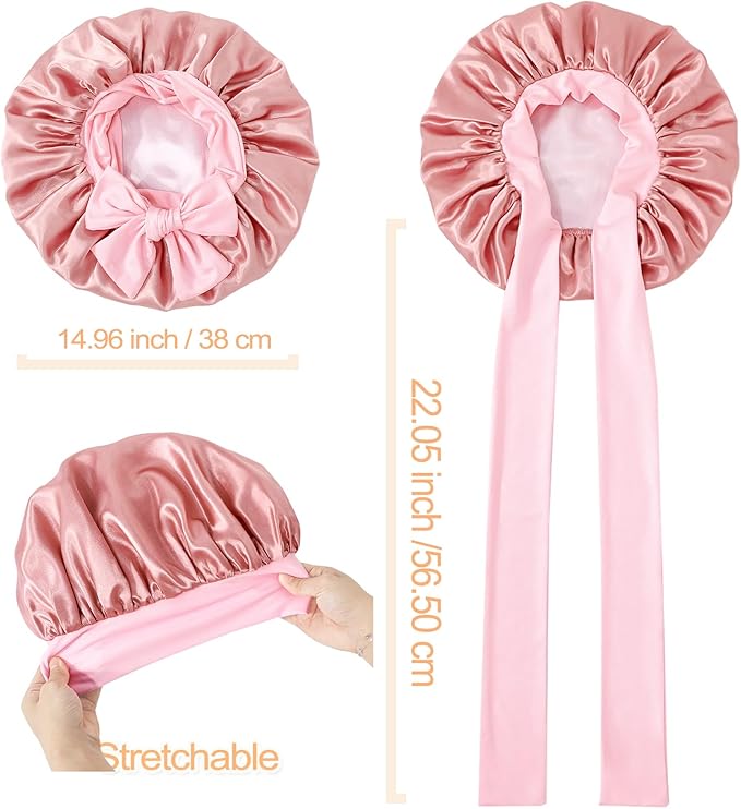 GDTOGRT Satin Silk Bonnet for Sleeping Women - Double Layer Sleep Hair Bonnets Caps for Curly Braid Hair with Tie Band
