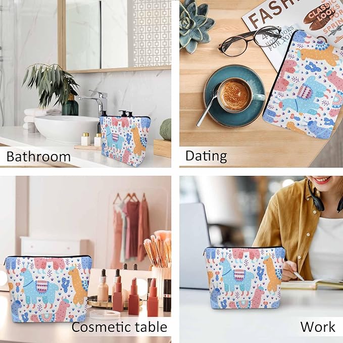 Makeup Bag For Purse Llama, Cartoon Llama Alpaca Cactus Cosmetic Bags For Women With Zipper Travel Toiletry Pouch Makeup Bags Makeup Organizers Purse For Toiletries Cosmetics