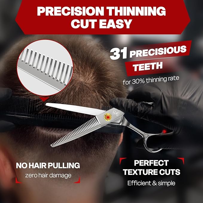 Professional Barber Hair Scissors Thinning Shears Kit - 6.8" HIGH-END Extremely Sharp Haircut Scissors Hairdressing Texturizing Hair Cutting Shears Set 440C Stainless Steel for Salon Home Stylists