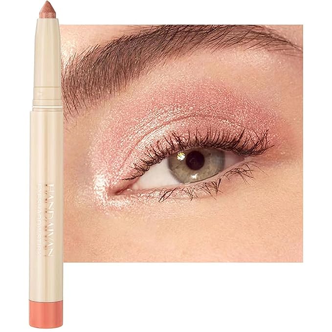 Peach Eyeshadow Stick, Smooth Cream Shimmer Eyeshadow Pencil, Waterproof Long Lasting High Pigmented Hypoallergenic Eye Shadow Highlighter Stick Create Multi-Dimension Eyes Look(20# Peach Shimmer)