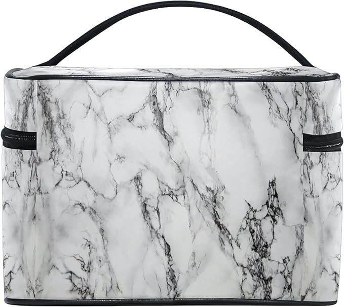 Makeup Bag, White Marble Travel Makeup Organizer Bag Cosmetic Cases Toiletry Bags for Girl Women Ladies