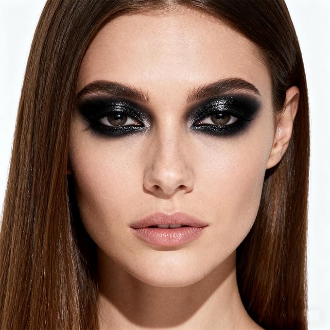 Black Eyeshadow Stick, Black Glitter Eyeshadow Pencil, black Cream Shimmer eyeshadow, Waterproof Long Lasting High Pigment Eye Shadow Crayon Pen, Women Multi-Dimensional Eye Highlighter Stick (17#)