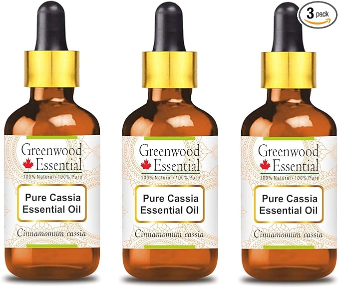 Greenwood Essential Pure Cassia Essential Oil (Cinnamomum Cassia) with Glass Dropper Steam Distilled (Pack of Three) 100ml X 3 (10.1oz)