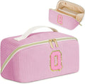 Personalized Initial Makeup Bag,Christmas Gifts for Girl,Preppy Bag Cosmetic Travel Bag Women,Travel Toiletry Organizer,Large Capacity Corduroy Stuff Bag,Cute Cosmetic Pouch Skincare Bag-Q